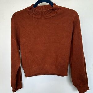 Twik Puff Sleeve Cropped Mock Neck Sweater
